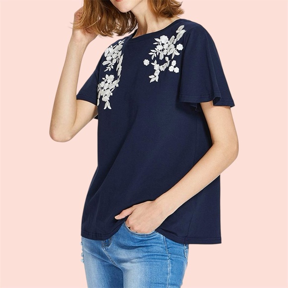 SHEIN Tops - SHEIN Embroidered Flower Top
